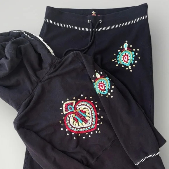 Vintage Y2K SET ‘Twisted Heart’ ♥️ Embroidered Hoodie & Flare Lounge Pants, Med - Picture 2 of 12